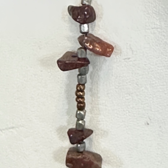 Red Jasper Stone Chip Necklace w/Multicolored Seed Beads Spring Ring Clasp - Picture 4 of 16